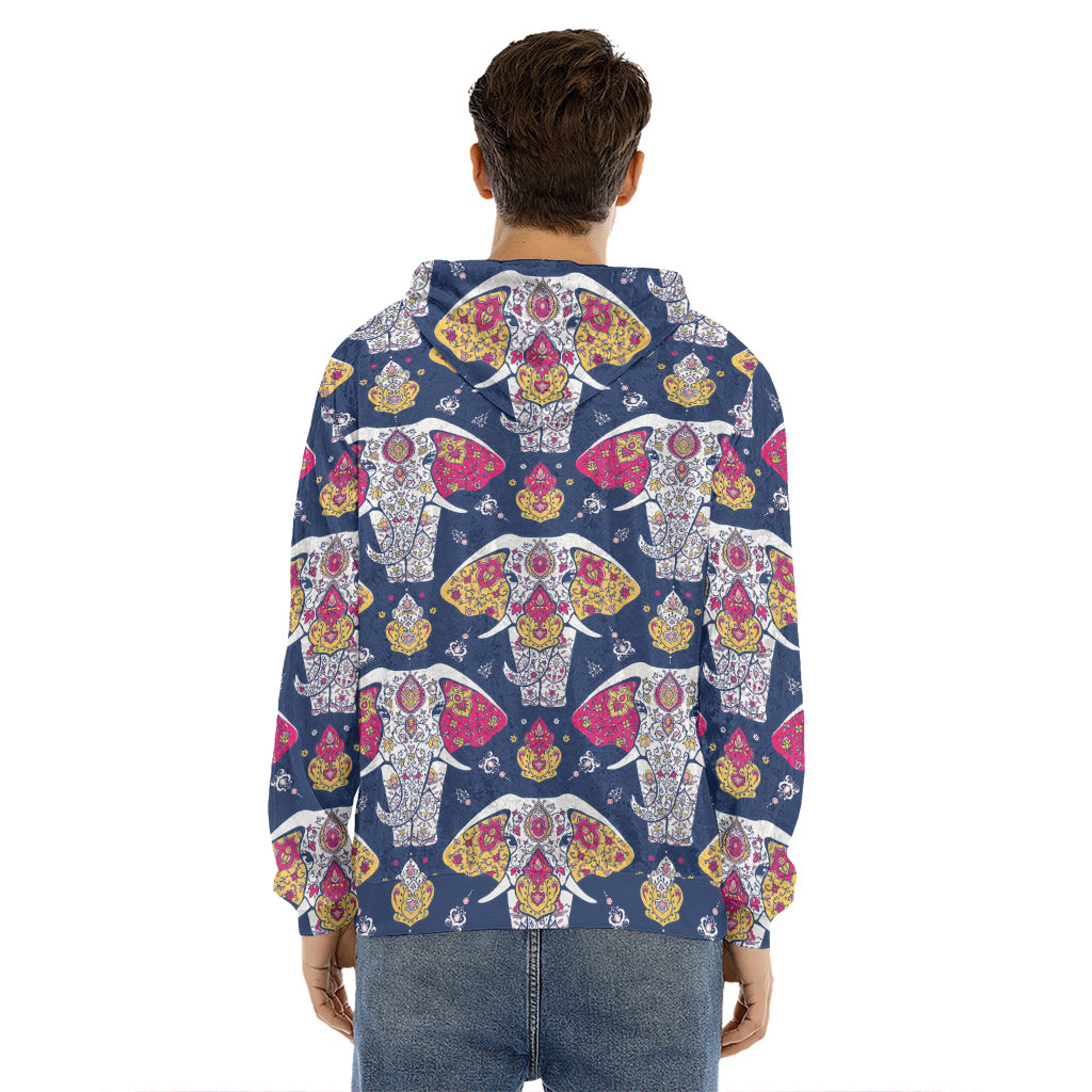Indian Floral Elephant Pattern Print Men's Velvet Pullover Hoodie