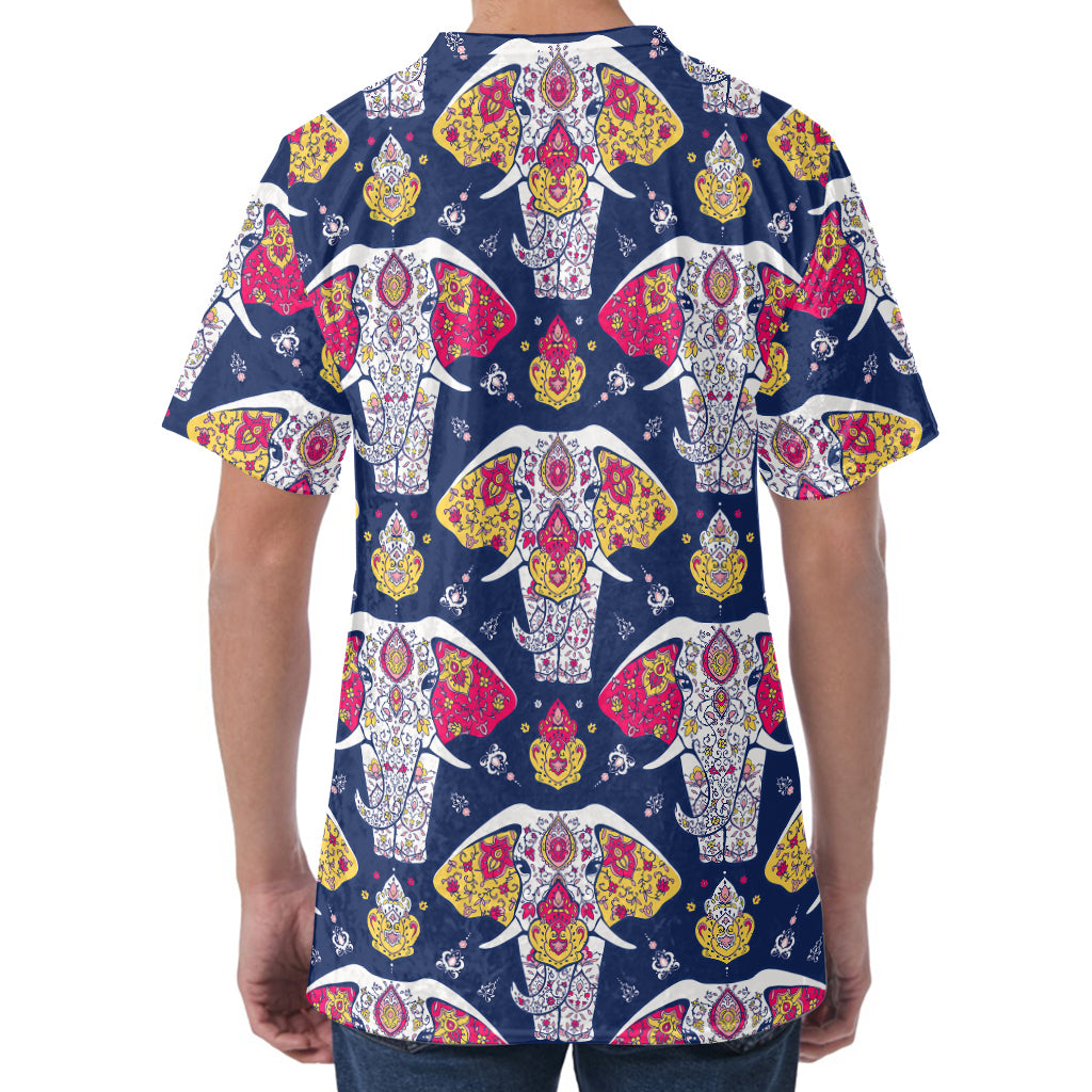 Indian Floral Elephant Pattern Print Men's Velvet T-Shirt