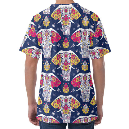 Indian Floral Elephant Pattern Print Men's Velvet T-Shirt