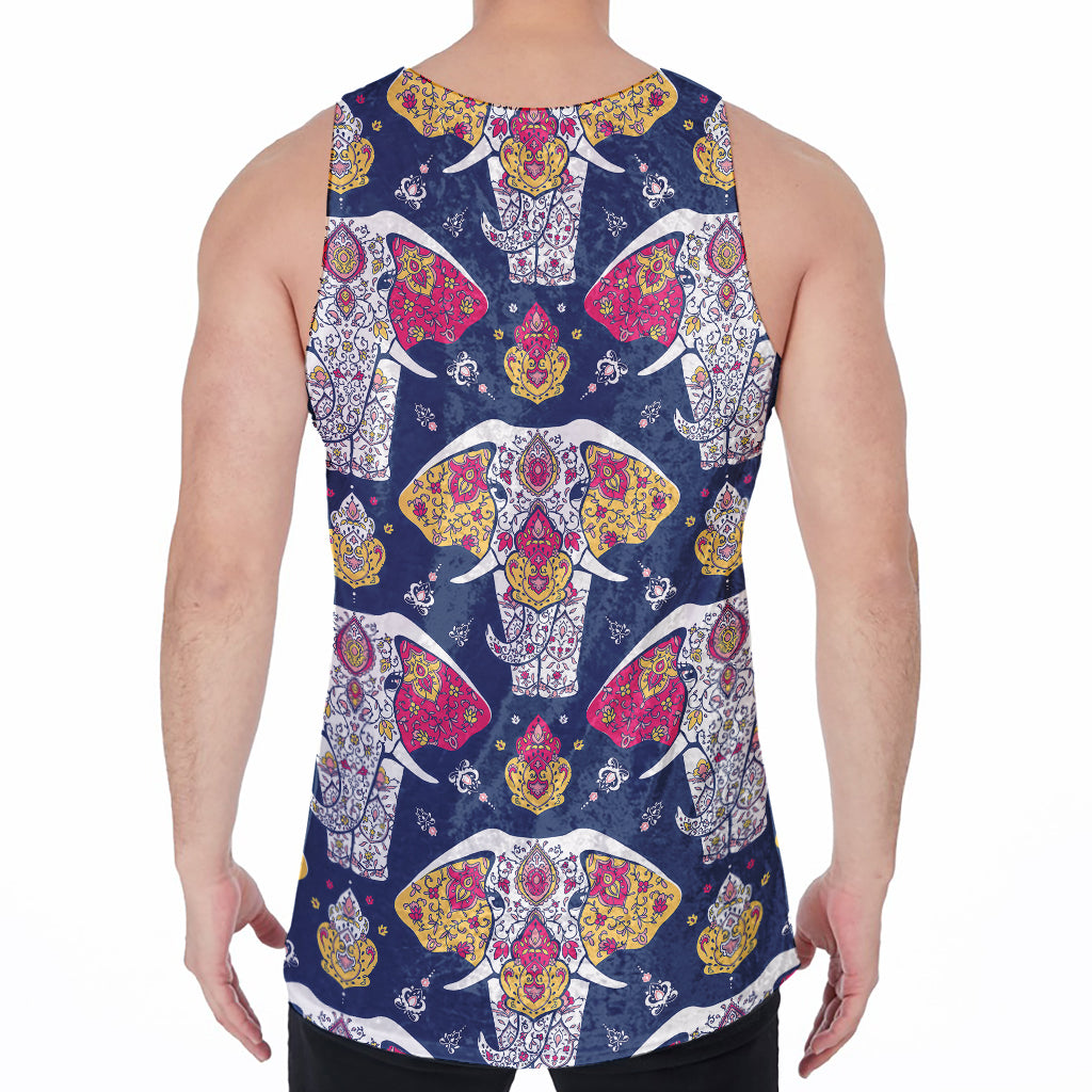 Indian Floral Elephant Pattern Print Men's Velvet Tank Top