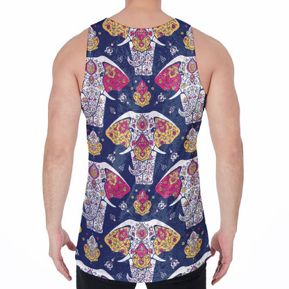 Indian Floral Elephant Pattern Print Men's Velvet Tank Top