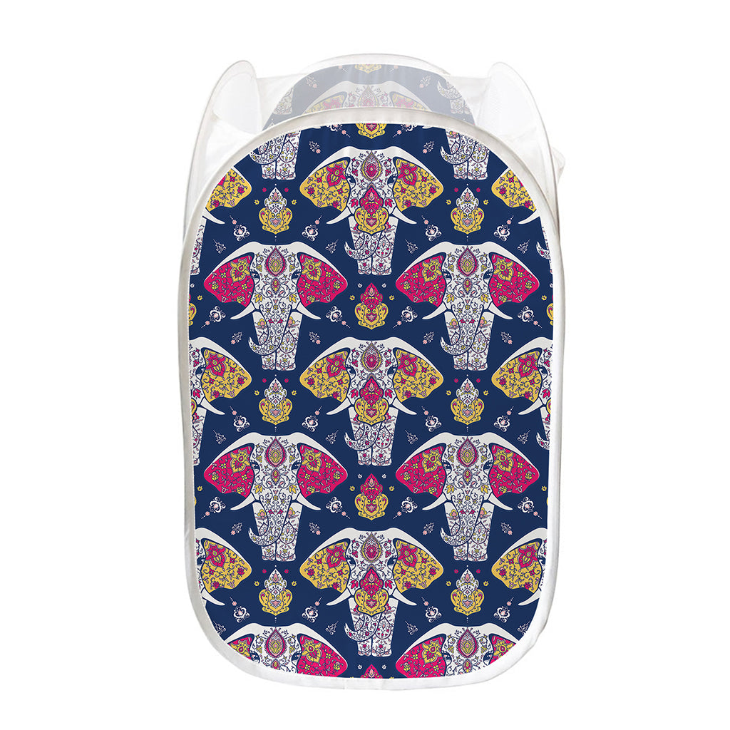 Indian Floral Elephant Pattern Print Mesh Laundry Hamper