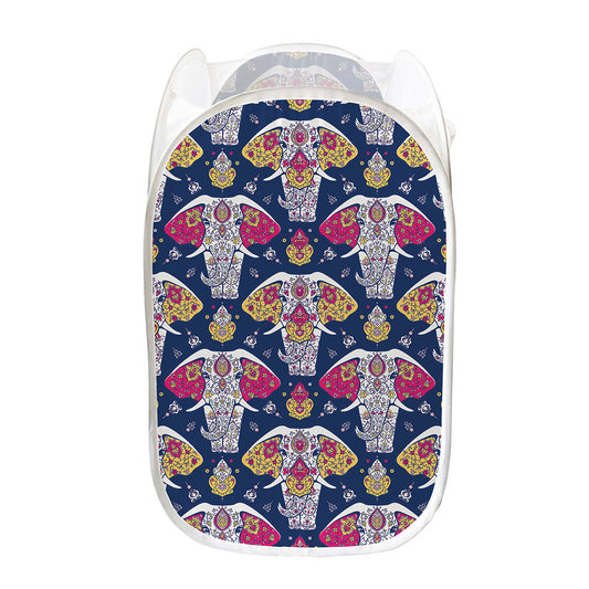 Indian Floral Elephant Pattern Print Mesh Laundry Hamper