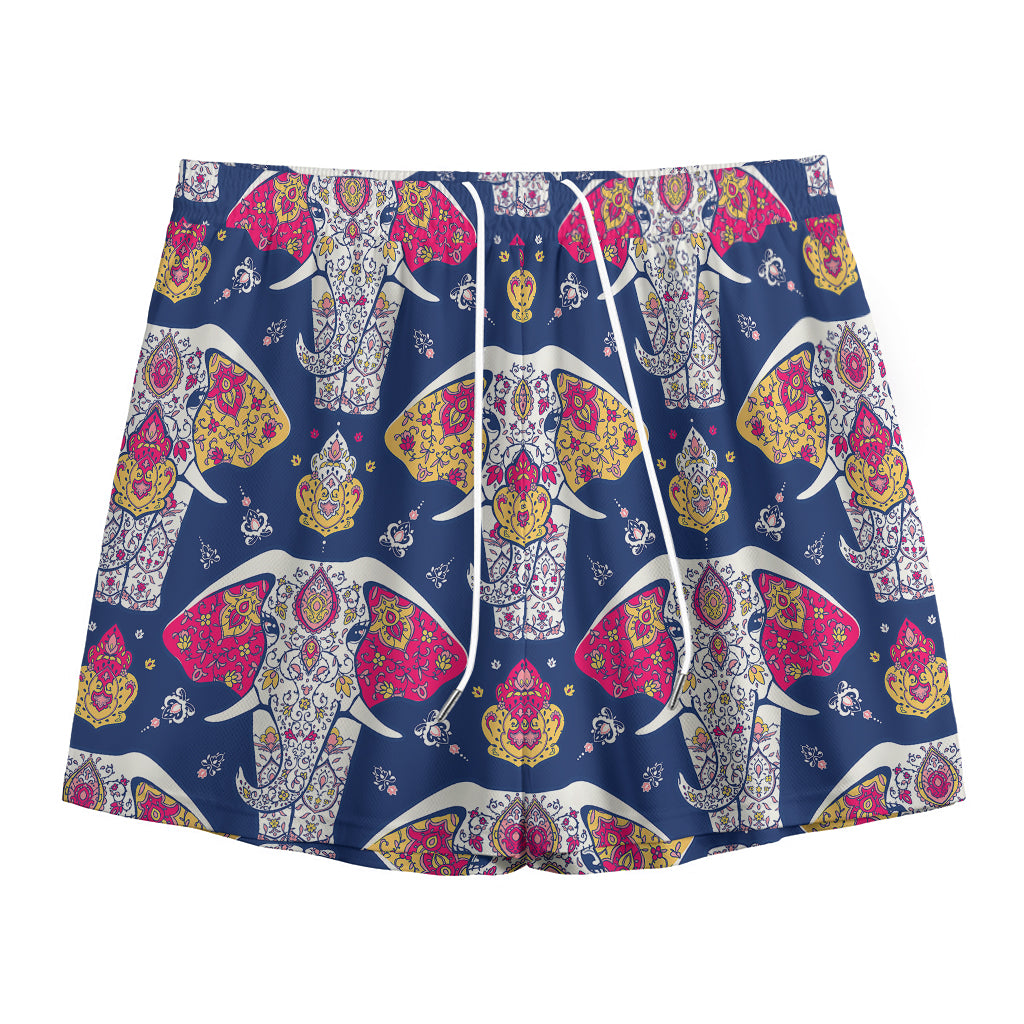 Indian Floral Elephant Pattern Print Mesh Shorts