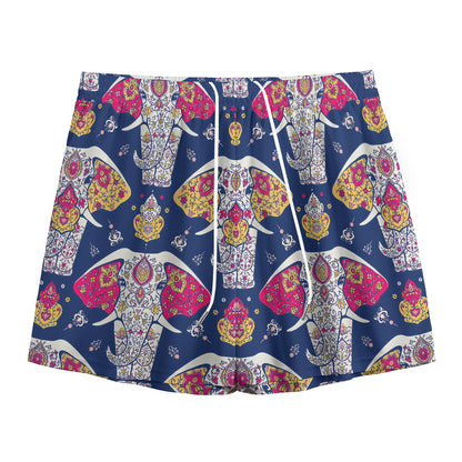 Indian Floral Elephant Pattern Print Mesh Shorts