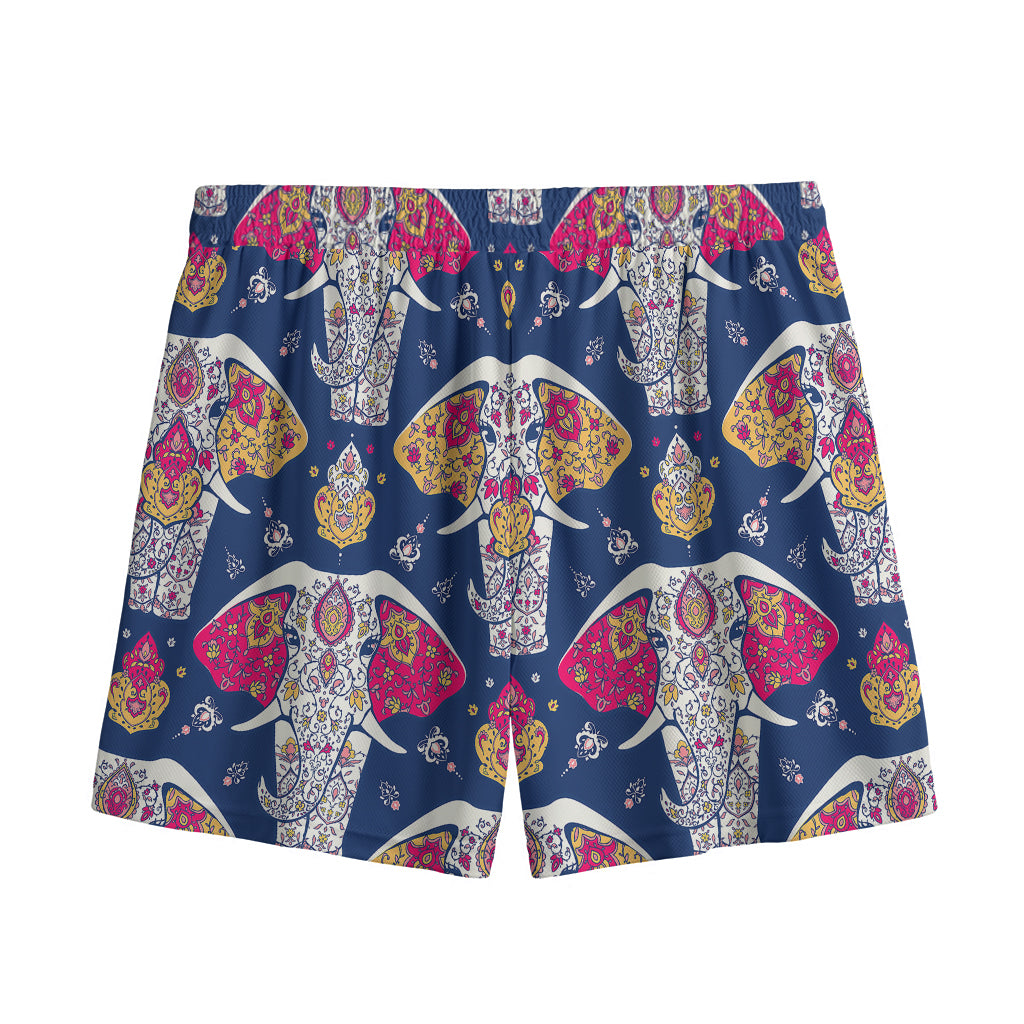 Indian Floral Elephant Pattern Print Mesh Shorts