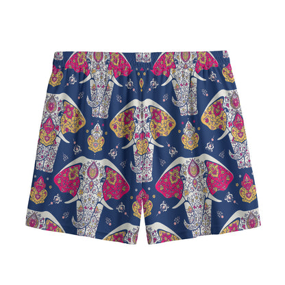 Indian Floral Elephant Pattern Print Mesh Shorts