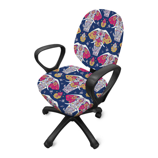 Indian Floral Elephant Pattern Print Office Chair Cover