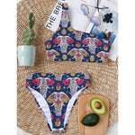 Indian Floral Elephant Pattern Print One Shoulder Bikini Top