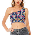 Indian Floral Elephant Pattern Print One Shoulder Crop Top