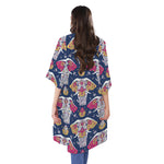 Indian Floral Elephant Pattern Print Open Front Beach Cover Up