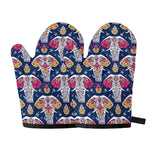 Indian Floral Elephant Pattern Print Oven Mitts