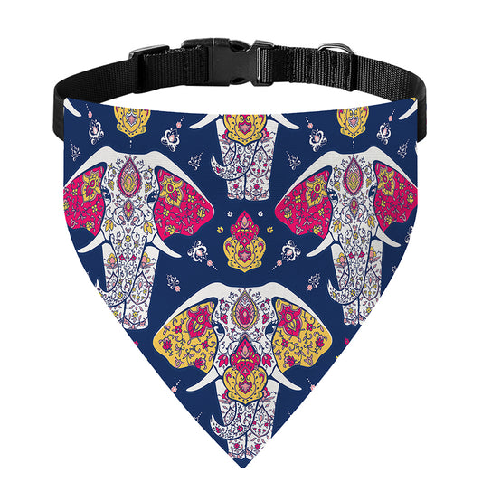 Indian Floral Elephant Pattern Print Over The Collar Dog Bandana