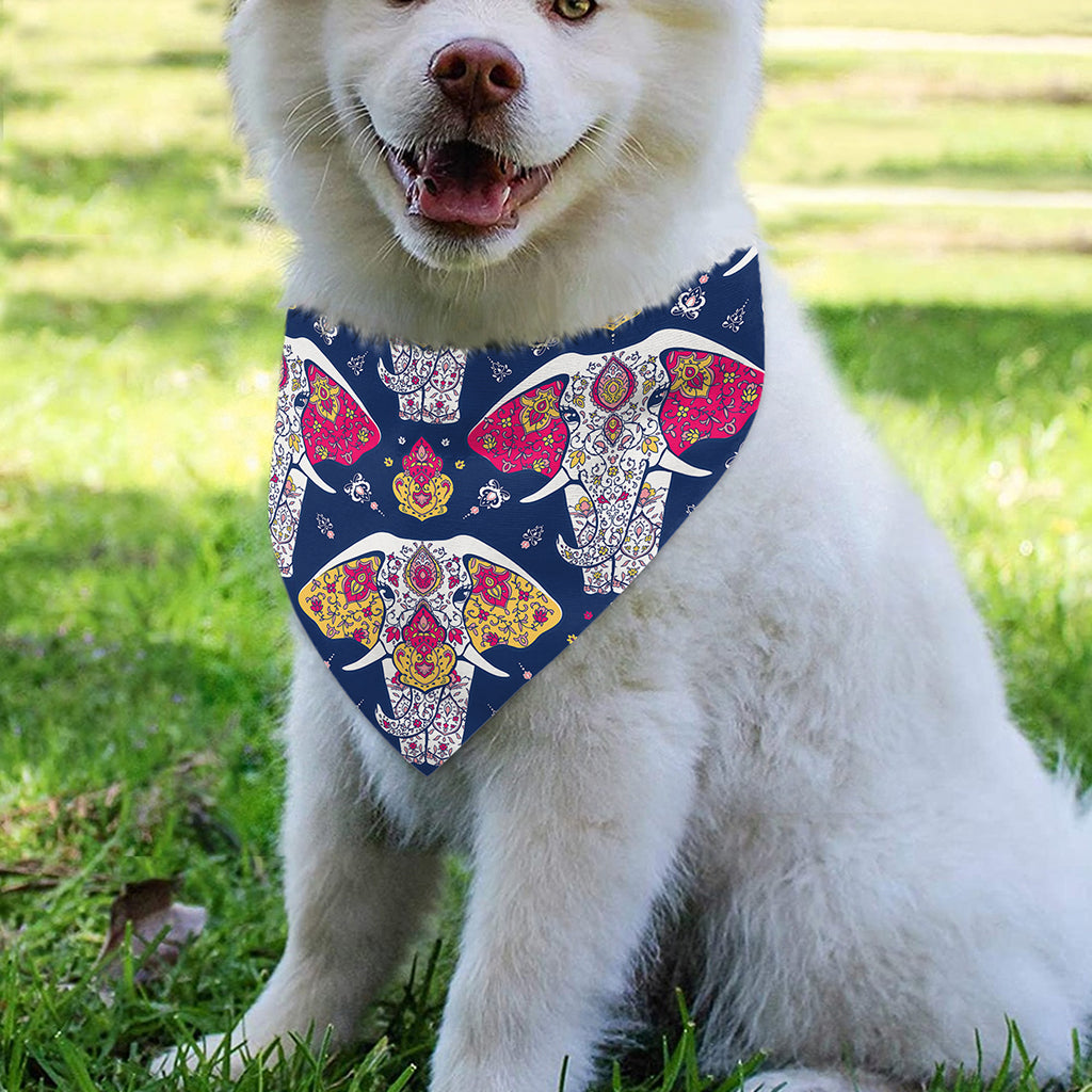 Indian Floral Elephant Pattern Print Over The Collar Dog Bandana