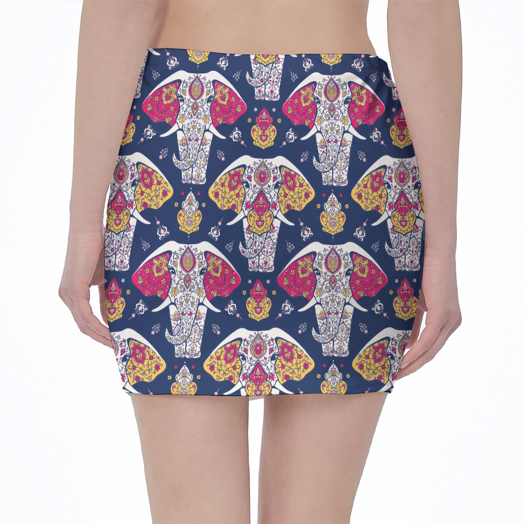 Indian Floral Elephant Pattern Print Pencil Mini Skirt