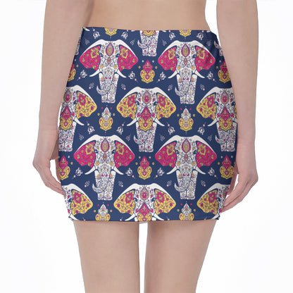Indian Floral Elephant Pattern Print Pencil Mini Skirt