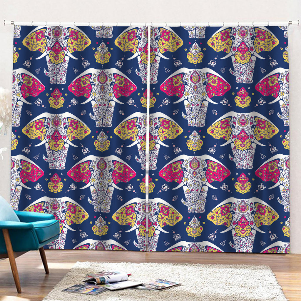 Indian Floral Elephant Pattern Print Pencil Pleat Curtains