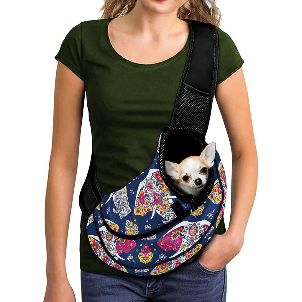 Indian Floral Elephant Pattern Print Pet Sling Carrier