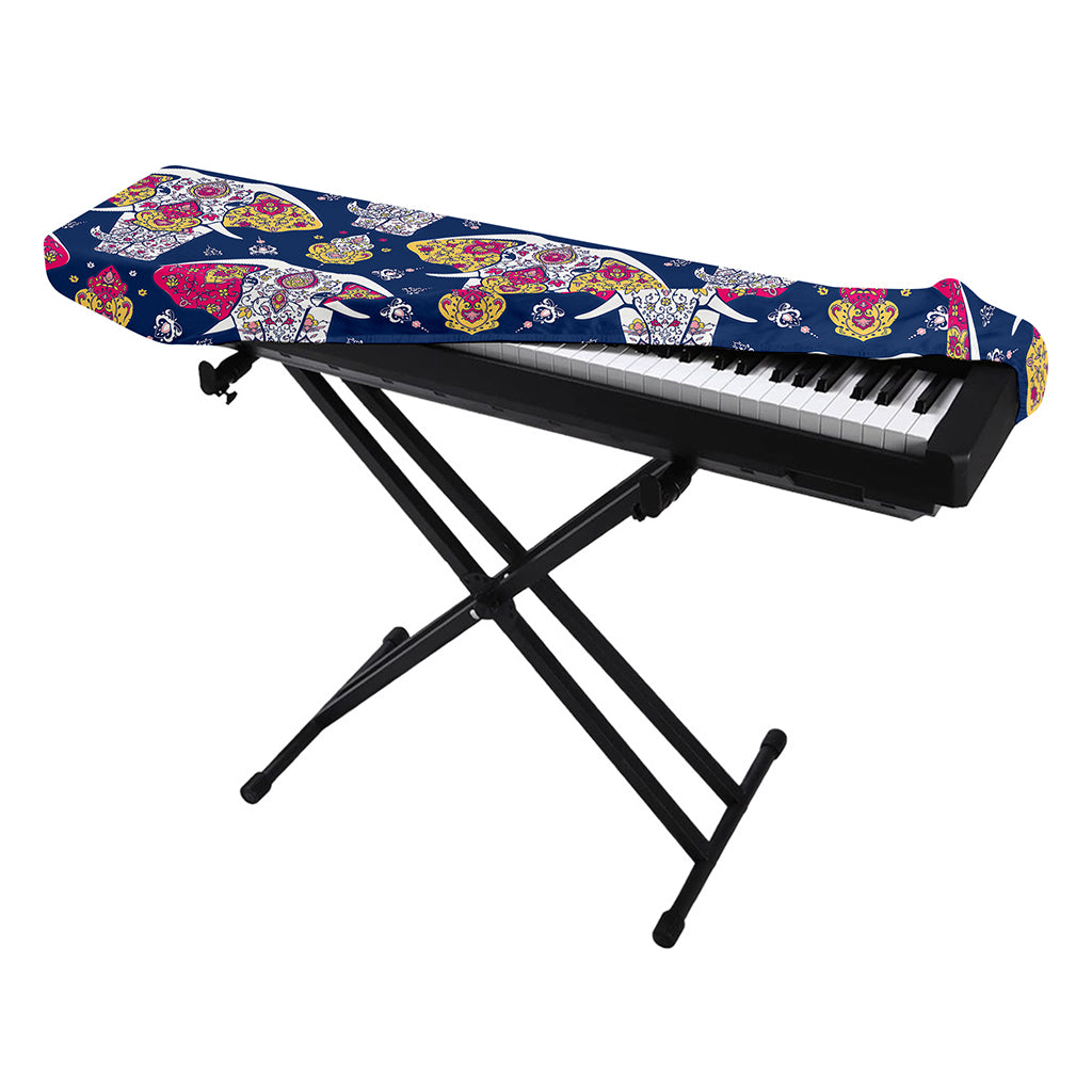 Indian Floral Elephant Pattern Print Piano Keyboard Cover