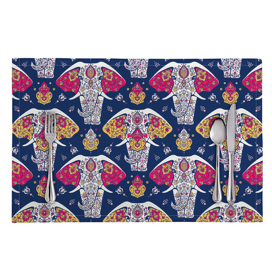 Indian Floral Elephant Pattern Print Placemat