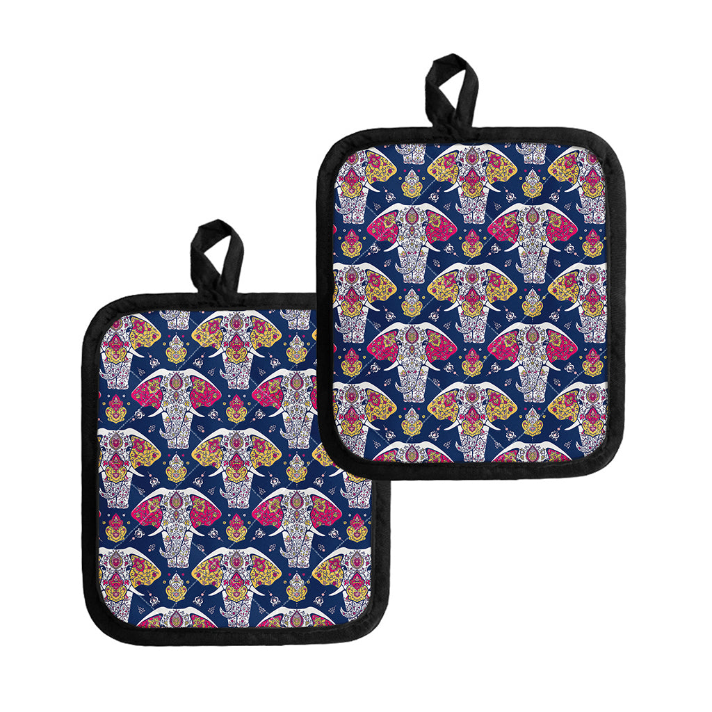 Indian Floral Elephant Pattern Print Pot Holders
