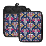Indian Floral Elephant Pattern Print Pot Holders With Pocket