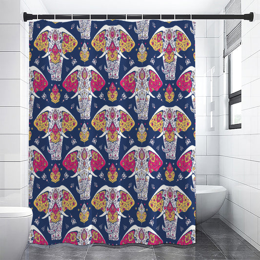 Indian Floral Elephant Pattern Print Premium Shower Curtain