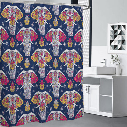 Indian Floral Elephant Pattern Print Premium Shower Curtain