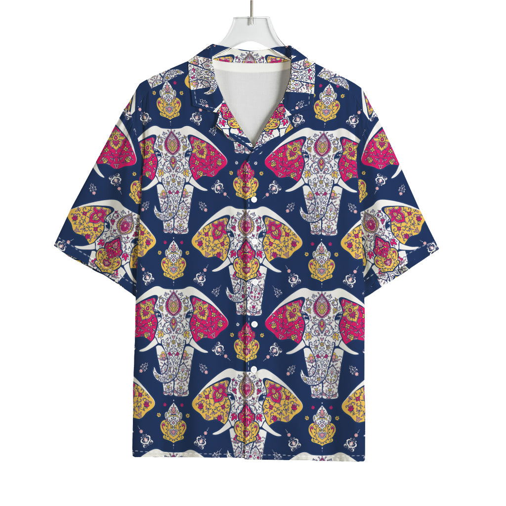 Indian Floral Elephant Pattern Print Rayon Hawaiian Shirt