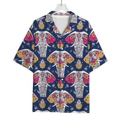 Indian Floral Elephant Pattern Print Rayon Hawaiian Shirt