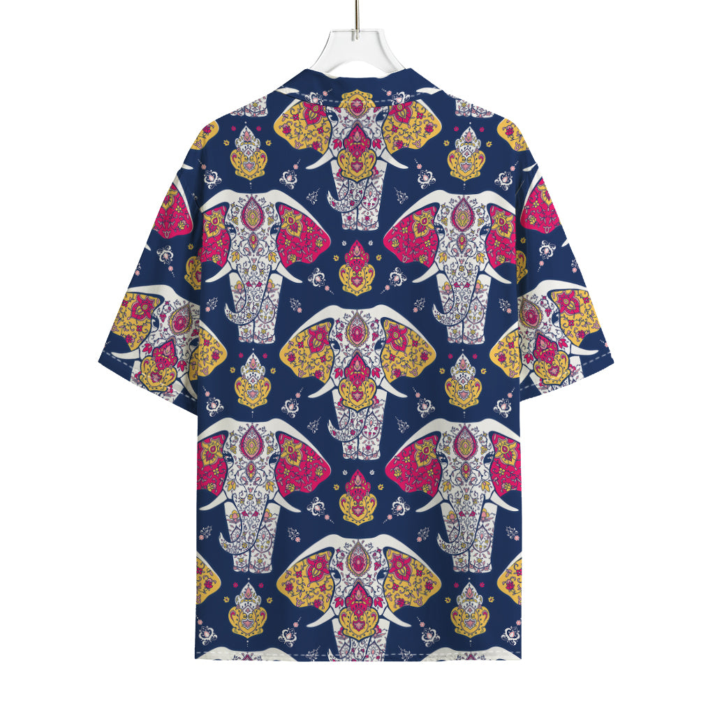 Indian Floral Elephant Pattern Print Rayon Hawaiian Shirt