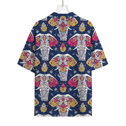 Indian Floral Elephant Pattern Print Rayon Hawaiian Shirt