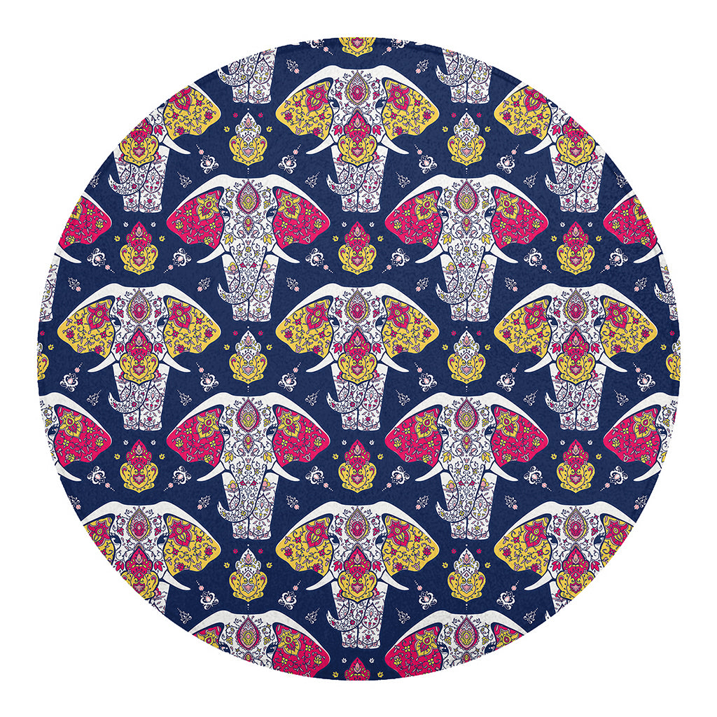 Indian Floral Elephant Pattern Print Round Blanket