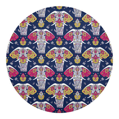 Indian Floral Elephant Pattern Print Round Blanket