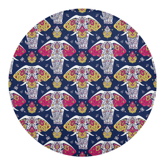Indian Floral Elephant Pattern Print Round Blanket
