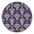 Indian Floral Elephant Pattern Print Round Floor Mat