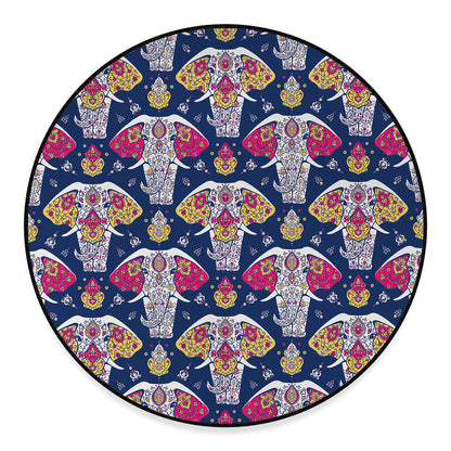 Indian Floral Elephant Pattern Print Round Floor Mat