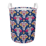 Indian Floral Elephant Pattern Print Round Laundry Basket