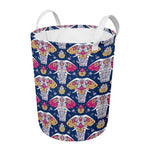Indian Floral Elephant Pattern Print Round Laundry Basket