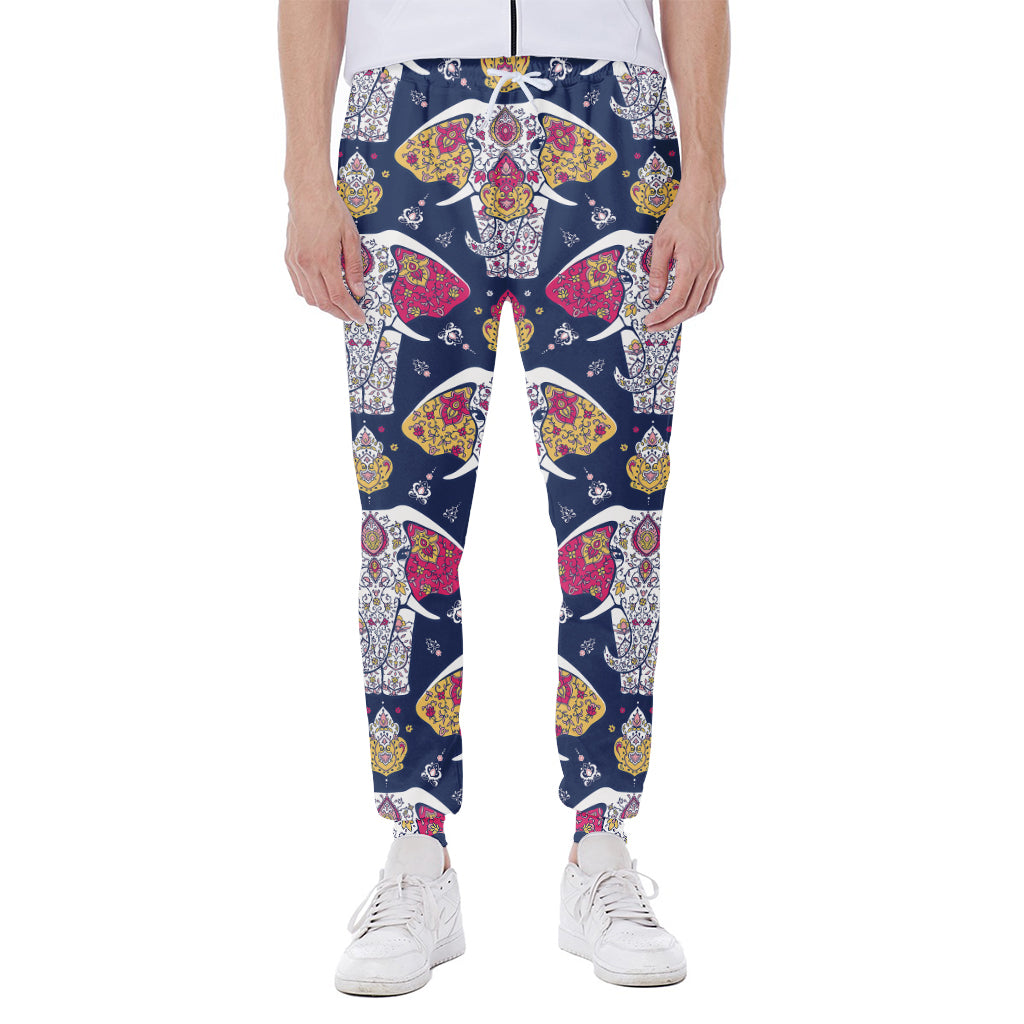 Indian Floral Elephant Pattern Print Scuba Joggers