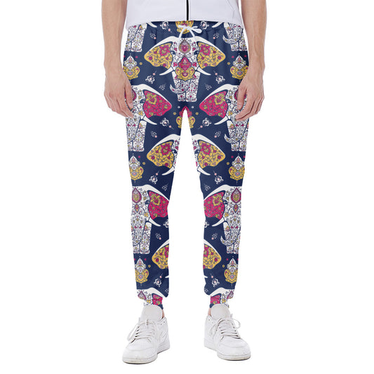 Indian Floral Elephant Pattern Print Scuba Joggers