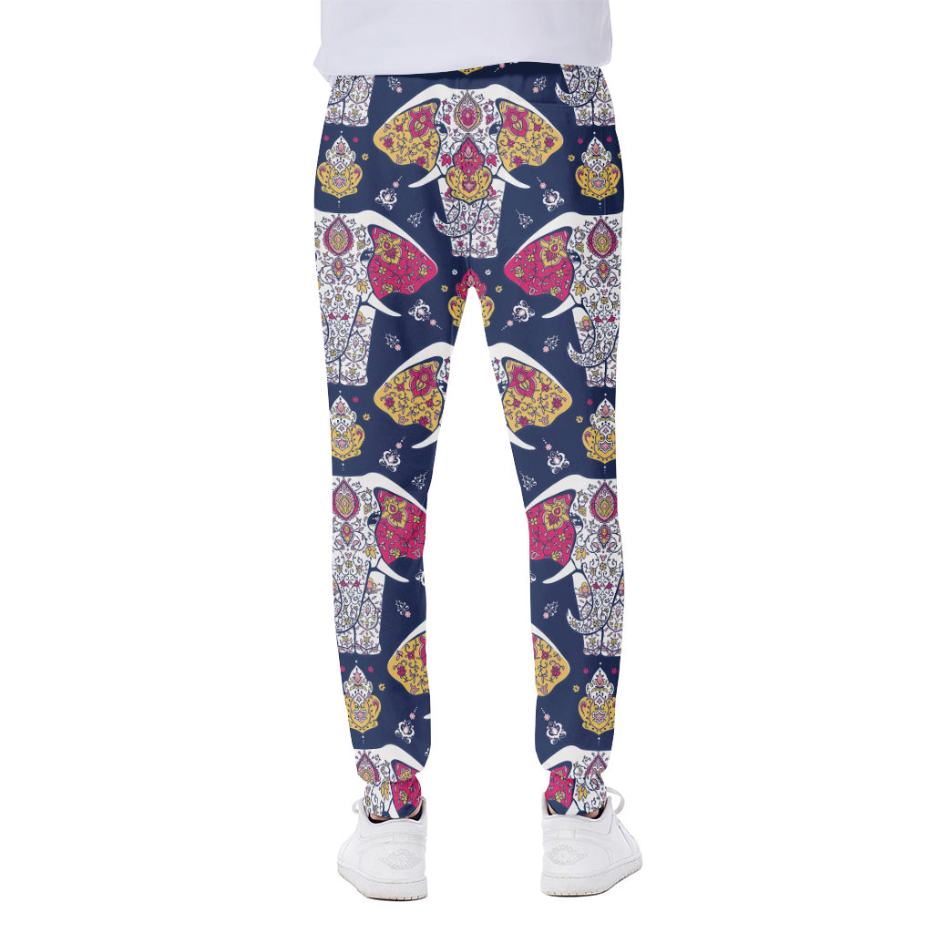 Indian Floral Elephant Pattern Print Scuba Joggers