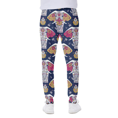 Indian Floral Elephant Pattern Print Scuba Joggers