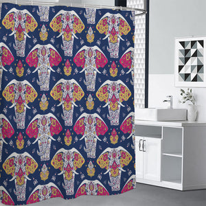 Indian Floral Elephant Pattern Print Shower Curtain