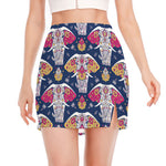 Indian Floral Elephant Pattern Print Side Slit Mini Skirt