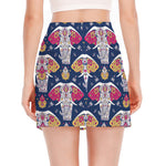 Indian Floral Elephant Pattern Print Side Slit Mini Skirt