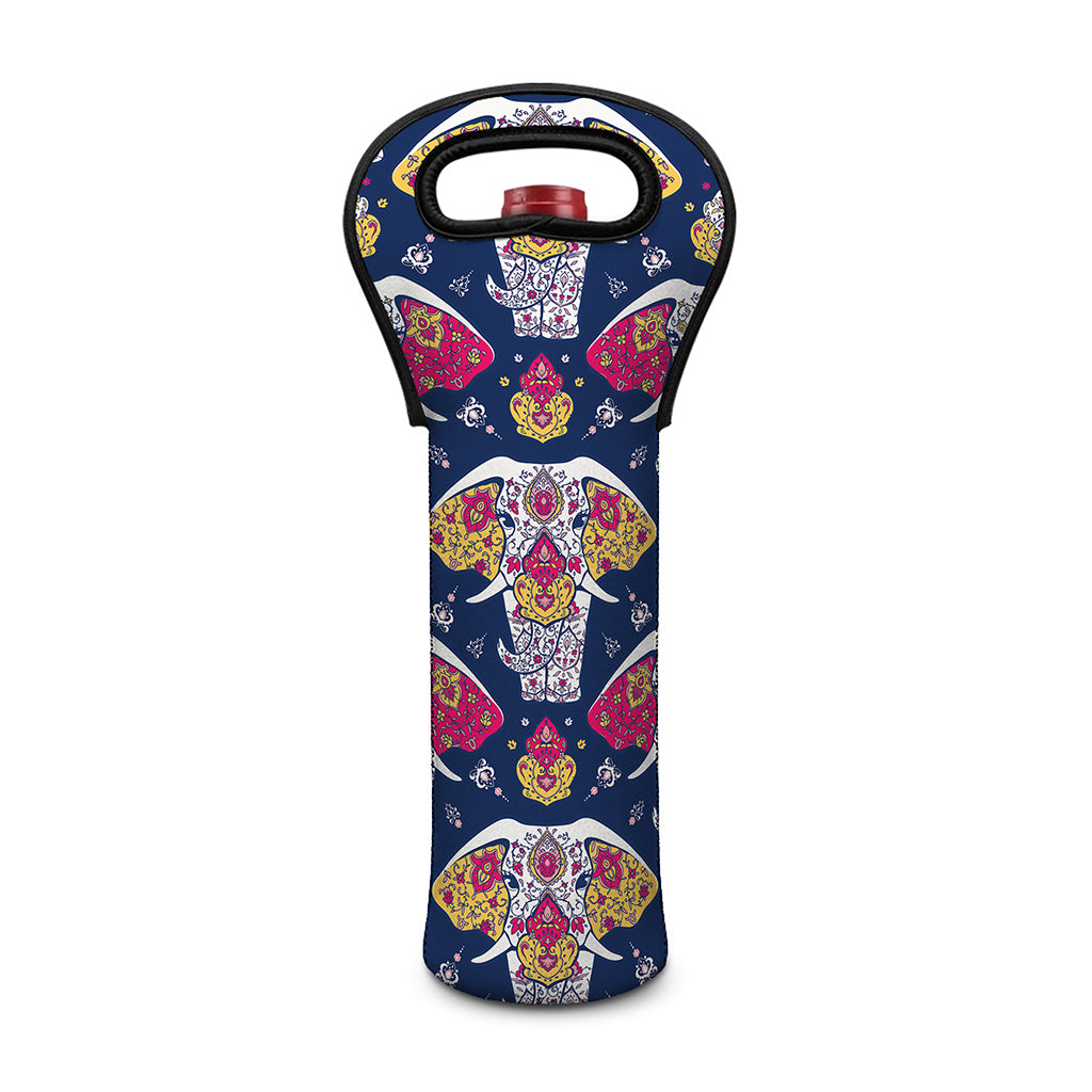 Indian Floral Elephant Pattern Print Single Neoprene Wine Tote