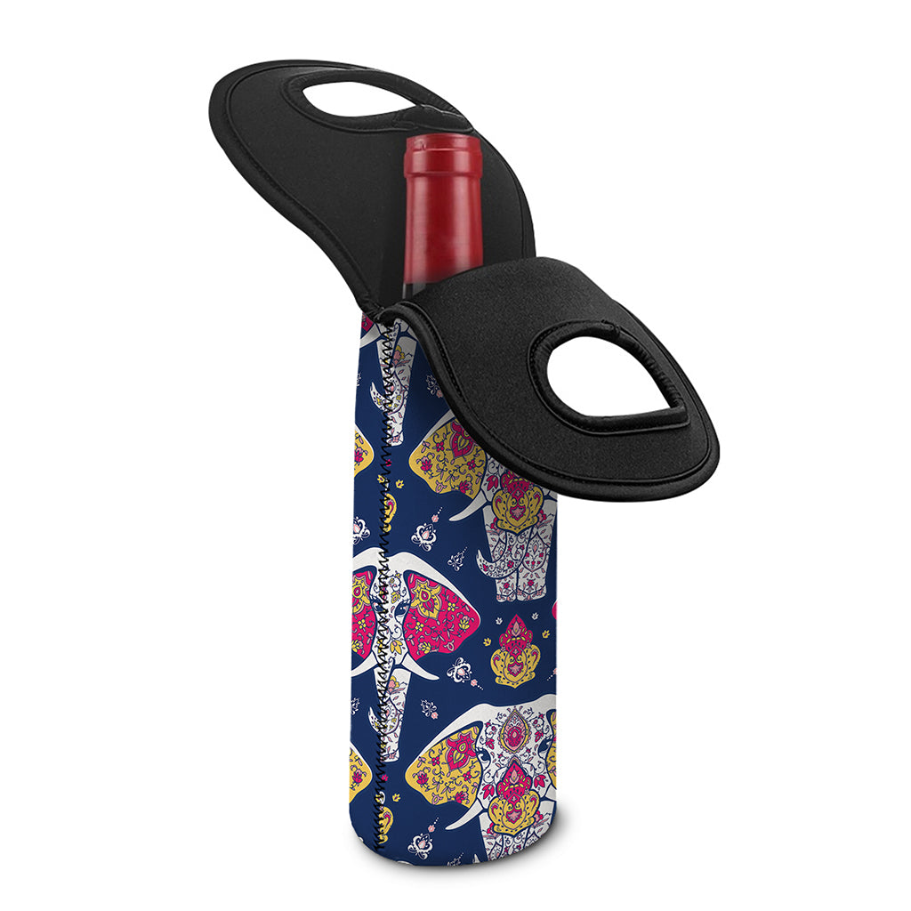 Indian Floral Elephant Pattern Print Single Neoprene Wine Tote