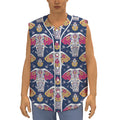 Indian Floral Elephant Pattern Print Sleeveless Baseball Jersey