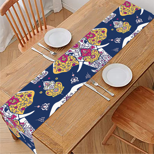 Indian Floral Elephant Pattern Print Table Runner